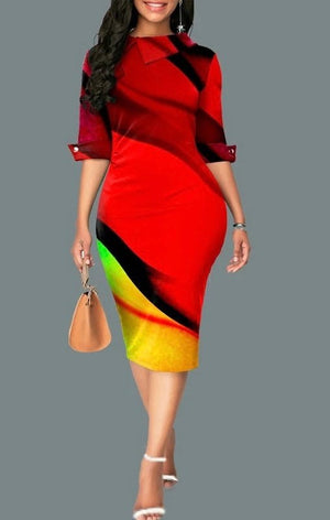 Printed Half Sleeve Bodycon Dress (2 Colors)