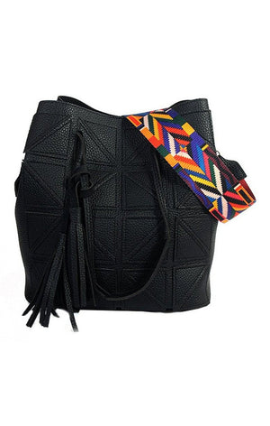 Vintage Style Ethnic Handmade Multicolor Strap Fashion Patchwork Bucket Bag With Tassel (MANY COLORS)