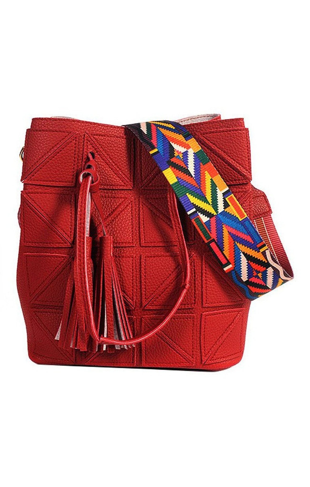 Vintage Style Ethnic Handmade Multicolor Strap Fashion Patchwork Bucket Bag With Tassel (MANY COLORS)
