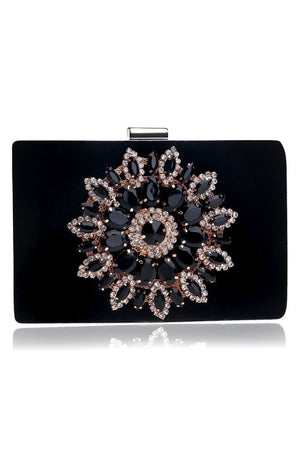 Flower Pattern Solid Color Rhinestone Clutch Evening Bags Size (MANY COLORS)