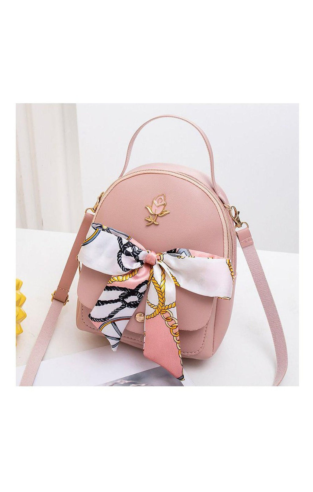 Mini Scarf Bow Decoration PU Backpack (TWO COLORS)