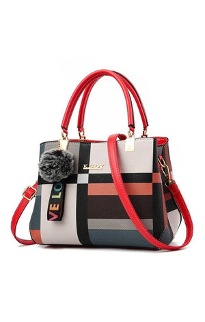 Contrast Plaid Pattern PU Leather Tote Bag