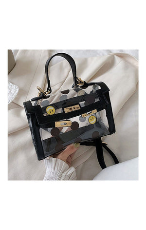 Polka Dot Smiley Print Transparent Handle Crossbody Bag (TWO COLORS)