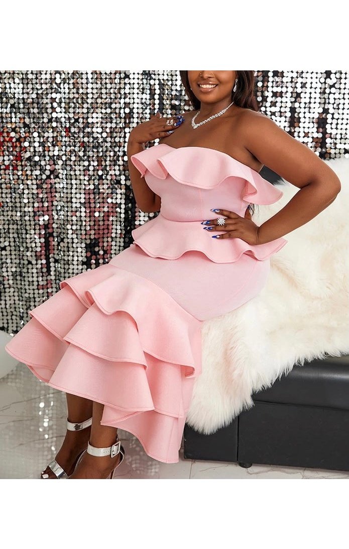 Light Pink Off the Shoulder Ruffle Dress Plus Sizes Available  (Many Sizes)