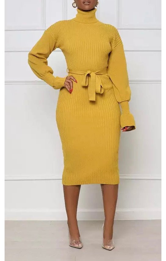 Sweater dress Long Sleeve Belted (3 Colors)