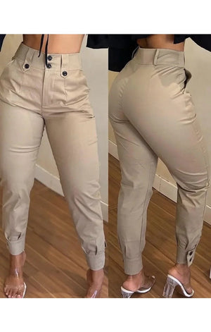 Women's High Waist Khaki Casual Trousers Pants
