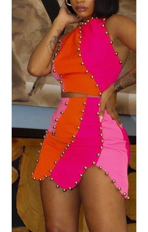 Two Piece Colorblock Skirt Set
