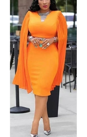 Autumn A Line Dress - Cape-Like Sleeves Belted   (2 Colors)