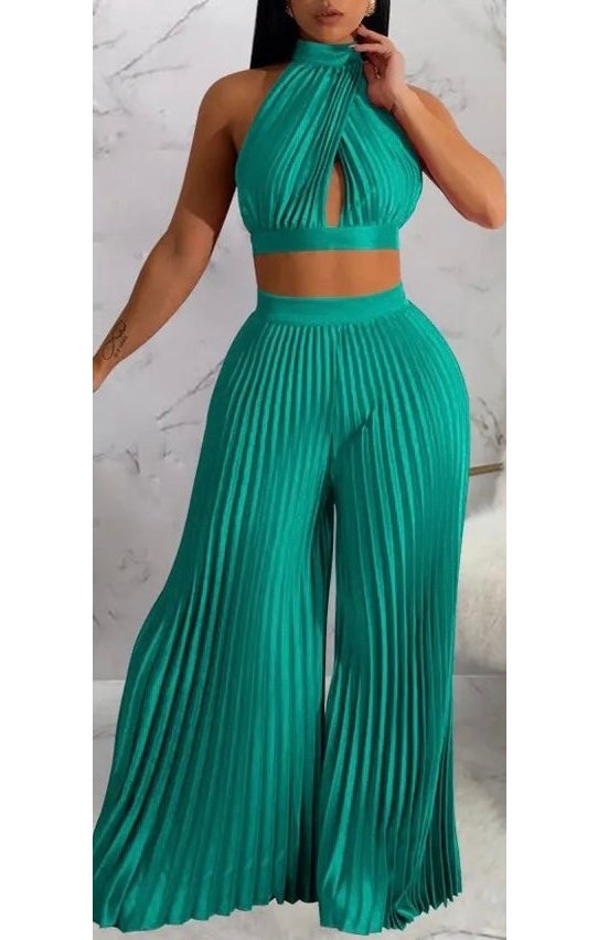 Sleeveless Top And Pleated Pants Suit two-piece set (3 Colors)