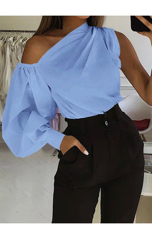 One sleeve one shoulder stretch casual tops (Many Colors) (Plus Size Available)