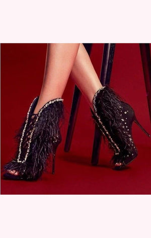 Elegant Feather Gladiator Sandals Boots heels (3 Colors)