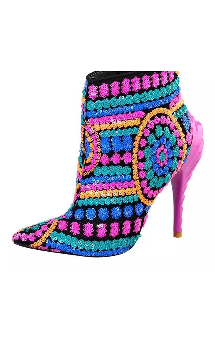 Sequined Ankle High Heel  Platform Boots (2 Colors)