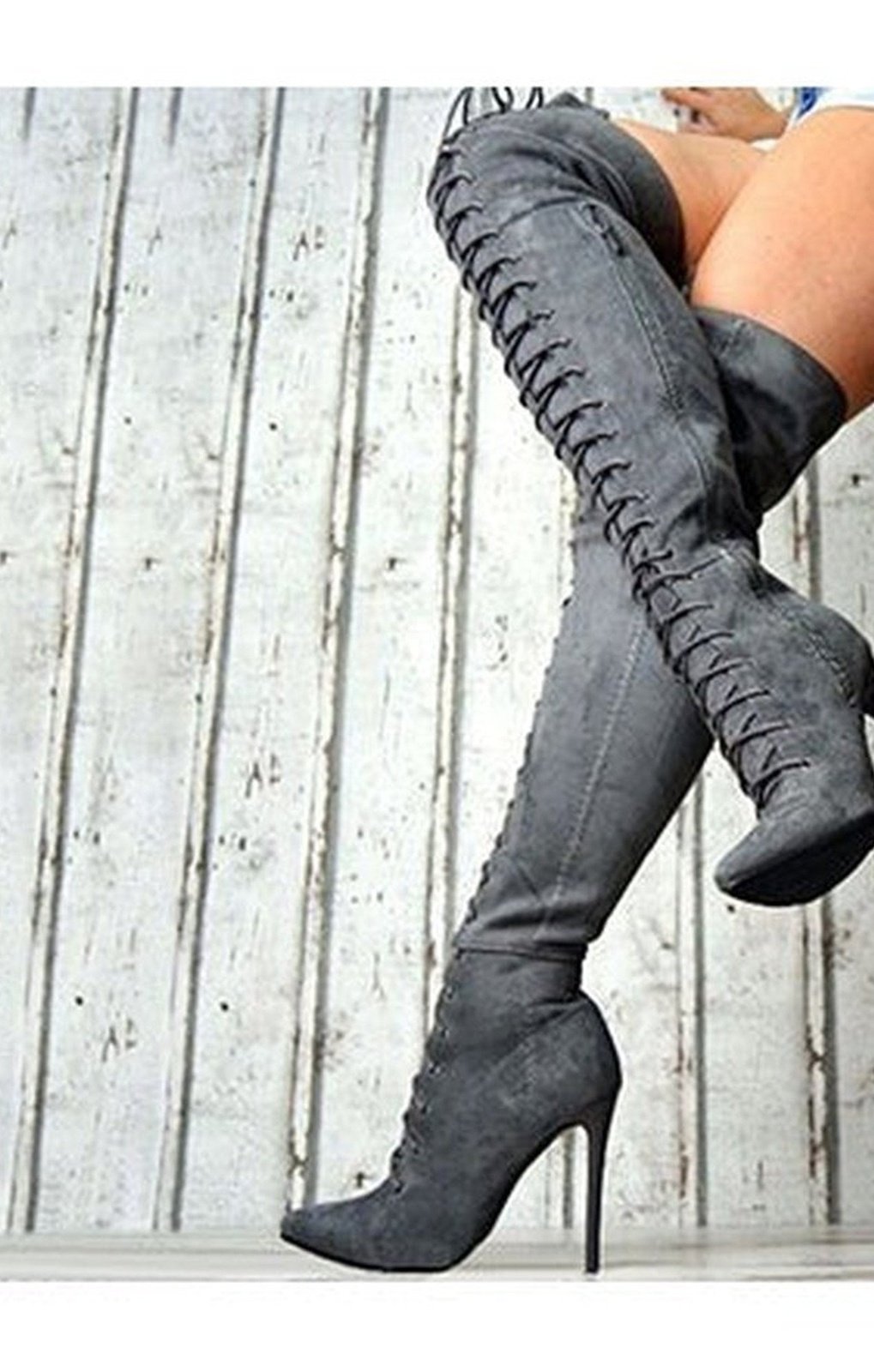 Thigh High Lace Front High Stiletto Heel Boots with Zipper (4 COLORS)