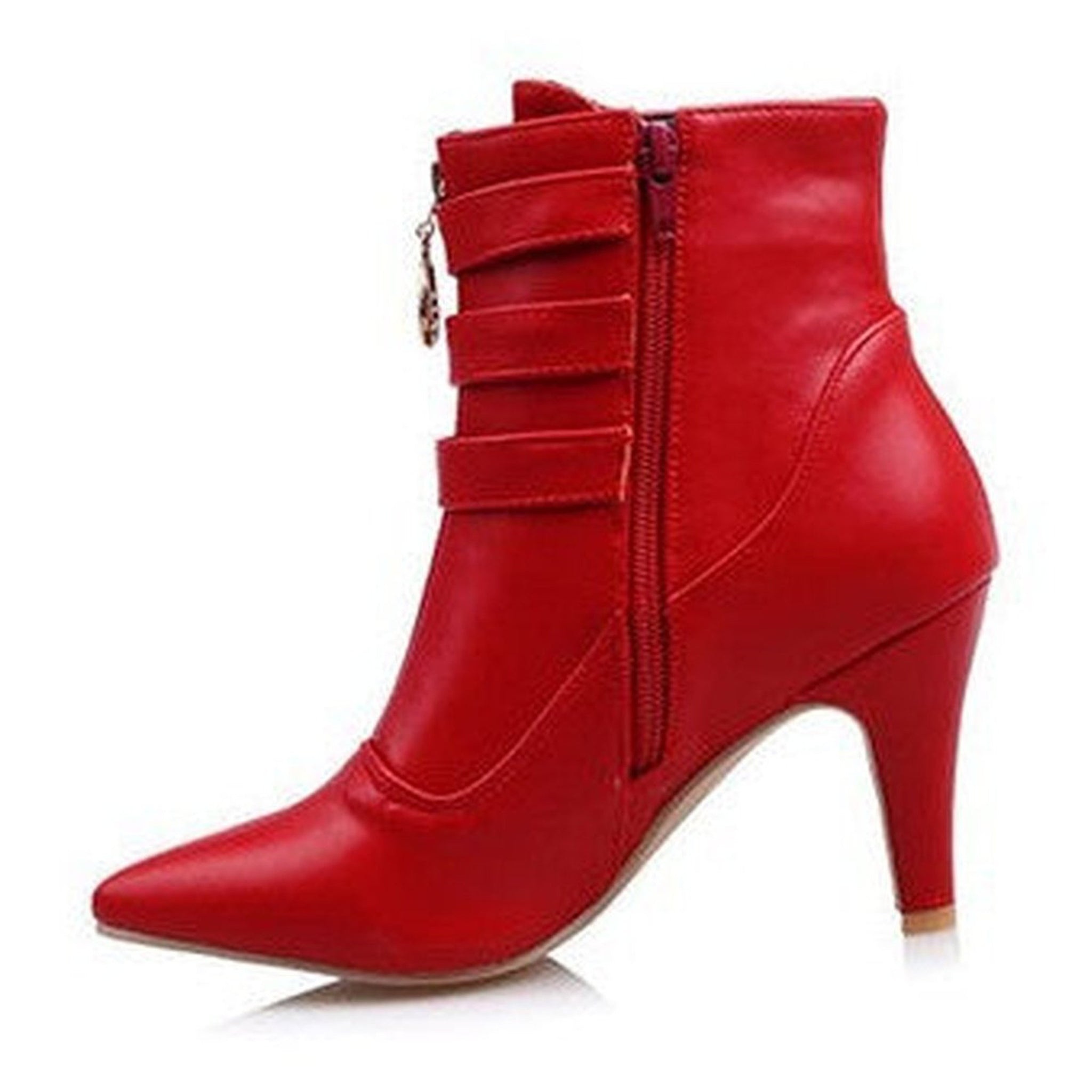 Zipper Front Strap and Buckle Bootie - Kitty Heel