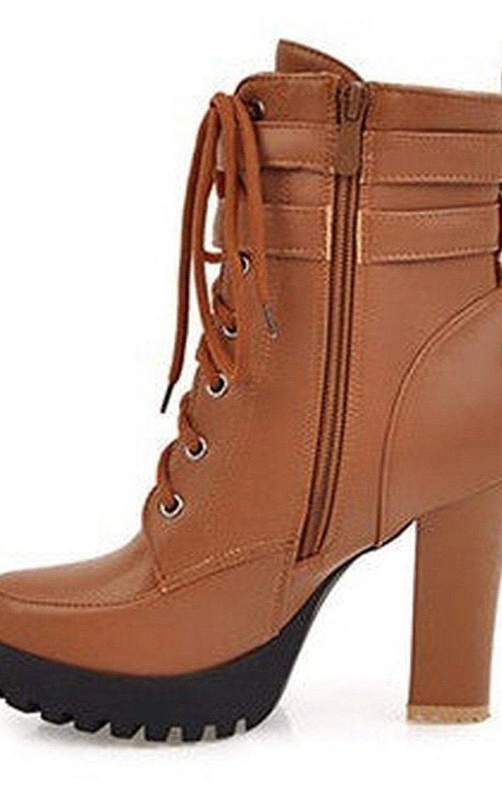 Rubber Reinforced Sole Platform Boots - High Chunky Heel / Double Strap