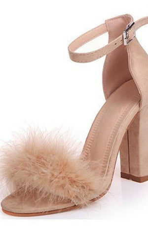 Puffy Toe Fur Sandals  Ankle Strap Sandal Heel