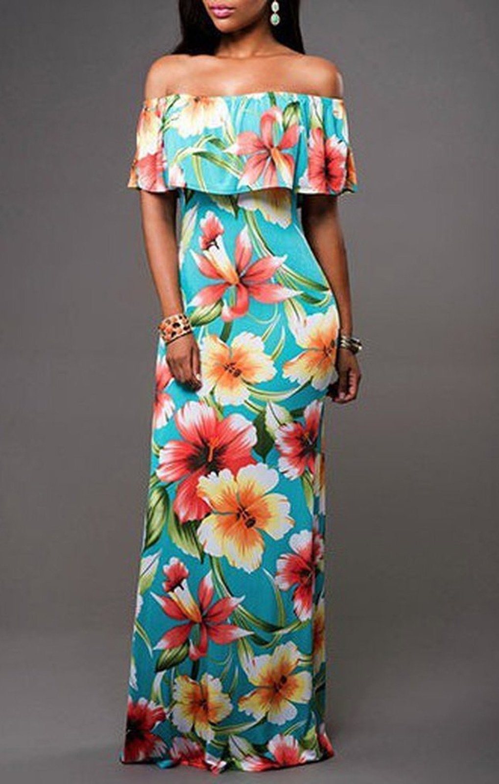 Women's Maxi Dress - Off the Shoulder / Floral Print (S-3XL)