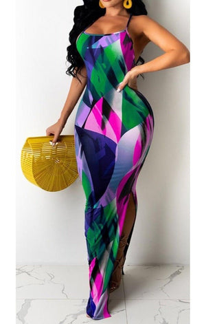 Multicolor Backless Maxi Dress