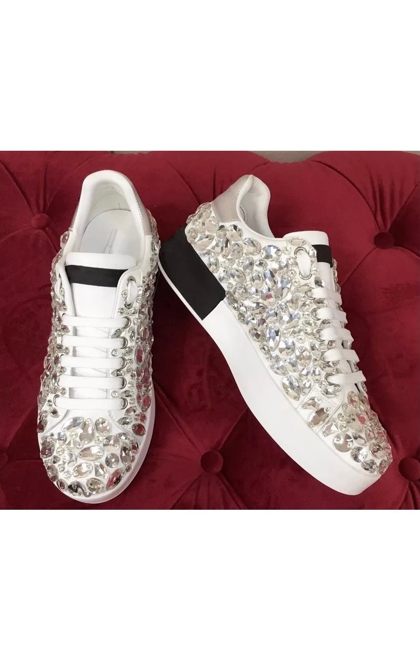 Crystal lace up leather  Sneakers Shoes (2 Colors)