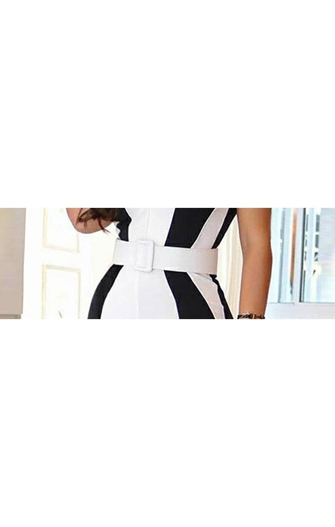 Sexy Jumpsuit Black And White Contrast Color Slim Fit Jumpsuit Women Without Belt