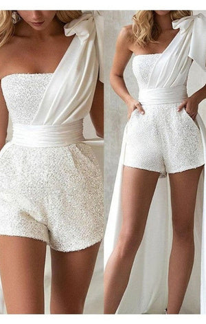 Sequin Tube Romper With Knot Shoulder Cover Up