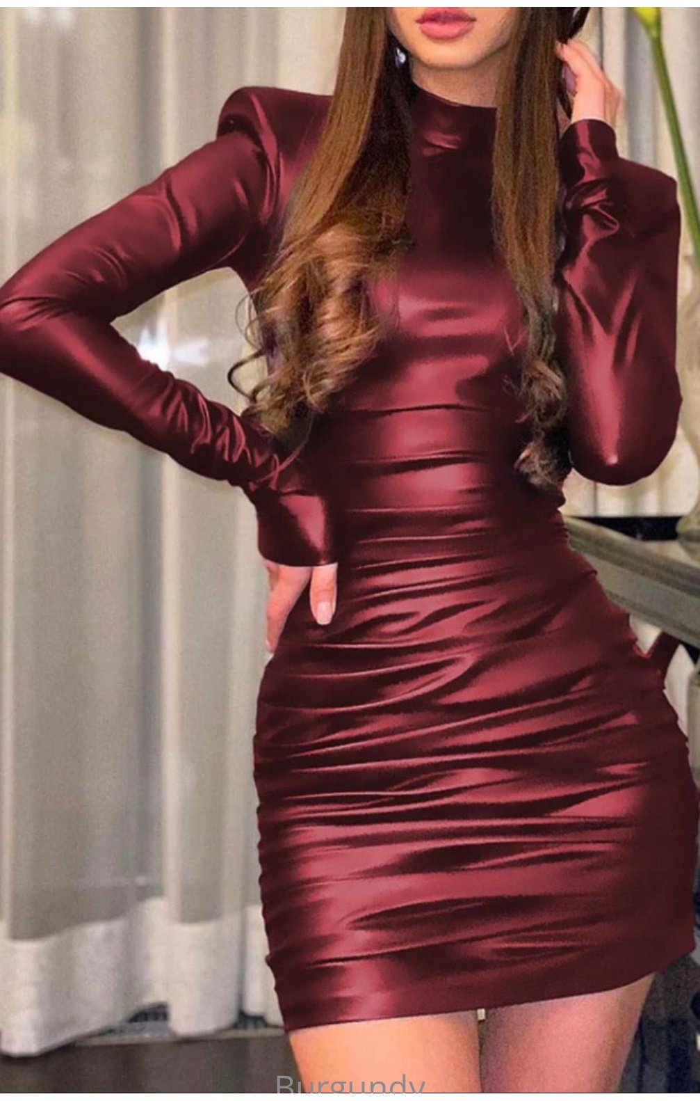 Long Sleeve PU Leather Bodycon Dress (3 Colors)