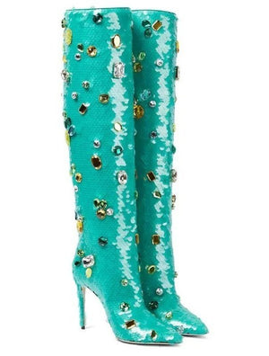Gems Sequin Ladies Boots Stones large gems (2 Colors)