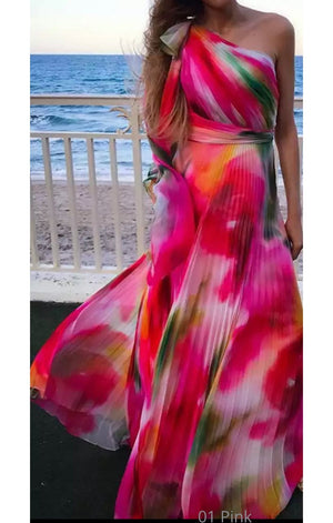 Colorful Print Floral Flowy Dress (Many Colors)