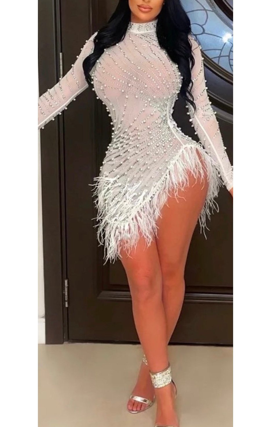 Feather long Sleeve Sexy Dress Sequin (Many Colors)