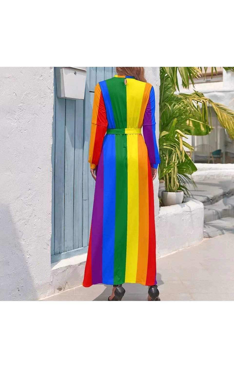Rainbow Multicolored maxi belt  dress (Many Sizes)