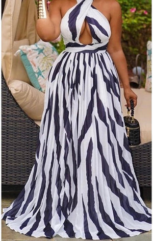 Stripe Halter Flowy Maxi Dress