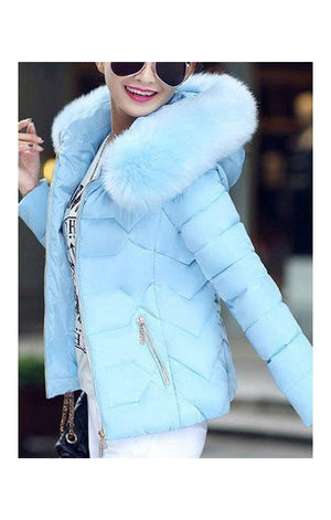 Women's Short Winter Jacket - Faux Fur Hood (Many Colors)