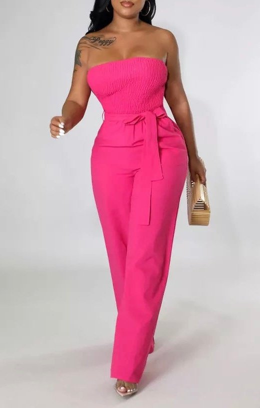 Strapless jumpsuit (with belt) (Many Colors)