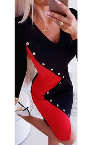 Long sleeve Women Slim Mini Dress v cut sexy dress (2 Colors)