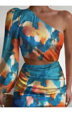Tie Dye One Shoulder Crop Top & Skirt Set