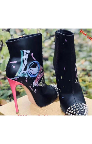 LOVE Heels Boots Pointed Toe Spike Stiletto Heels Studs (2 Colors)