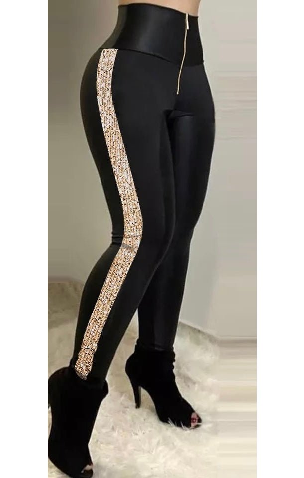 Sequin design high Waist zipper pants