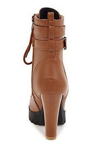Rubber Reinforced Sole Platform Boots - High Chunky Heel / Double Strap