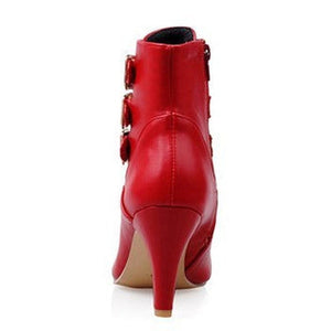 Zipper Front Strap and Buckle Bootie - Kitty Heel