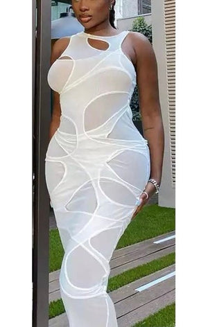White Mesh see through sexy maxi dress