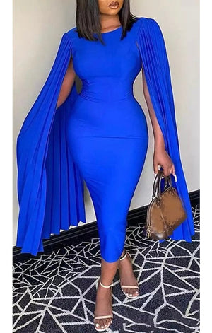 Knee Length the Dress - Cape Long Sleeves( Many Sizes) Plus Sizes Available   (3 Colors)