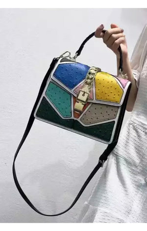 Patchwork PU Multicolored Adjustable Strap Bag Purse Bag