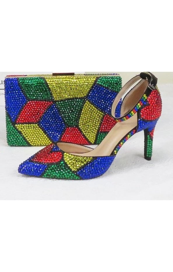 (2 Styles) Matching Clutch Multicolored  purse bag Set Bling Stones