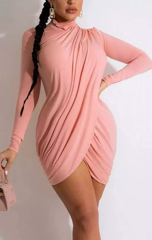 Spring new stylish simple solid color pleated stretch 4 colors plus size irregular sexy mini dress