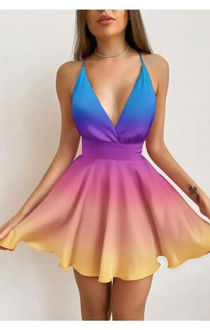 (Many Colors) Plunging Neck Bowknot Tie Crisscross Backless Cami Dress