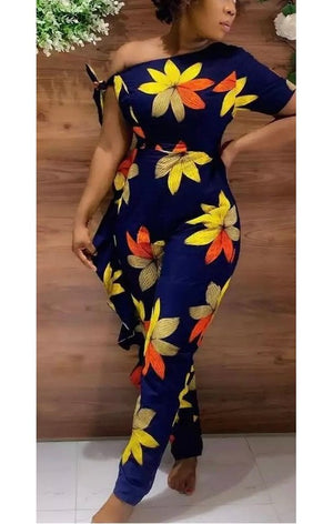 One Sleeve Floral Plants Print Jumpsuit (Many Sizes)