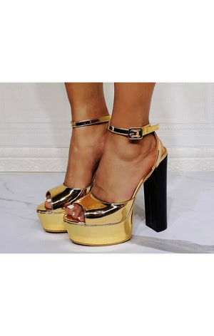 Metallic Peep Toe Sandals Heels (2 Colors) (Many Sizes)