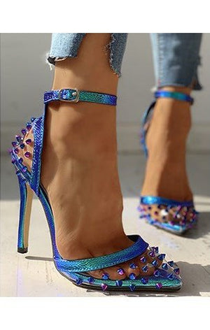 Women's Bead-Embellished Stiletto Heels - Pointed Toes / Ankle Straps