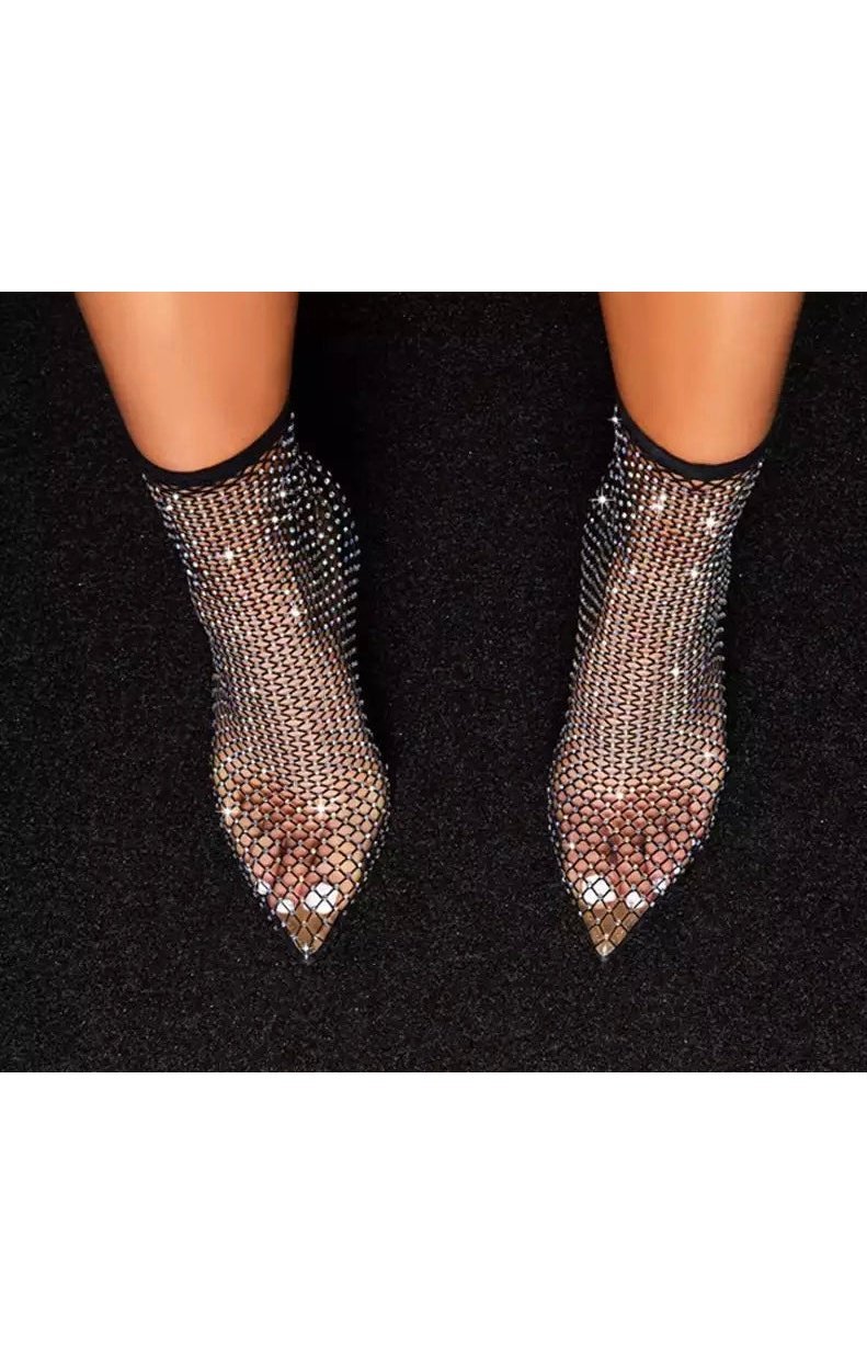 (3 Colors) Bling Crystal Ankle Boots Sexy Pointed Toe Stiltto Heels Over The Knee Sock Shoes Women
