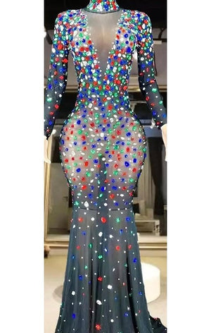 Sequin Long sleeve Stones Party Evening Dress